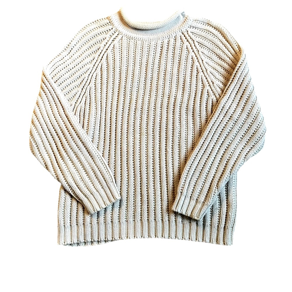 Victoria Jones Chunky Knit Sweater, Sz. M, Beige, Oversized, Rolled Collar
